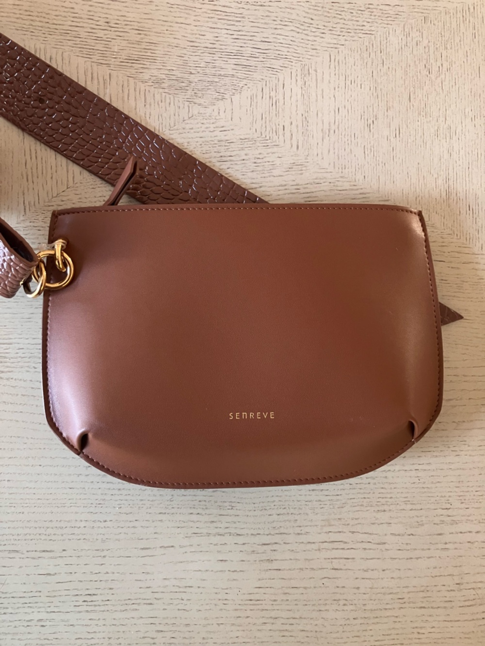 Senreve Poema Cognac Faux Leather Bag with Detachable Croc-Textured Strap - Picture 3 of 7